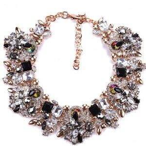 Bib Statement Necklace Colorful Glass Crystal Collar Choker Necklace for Women F